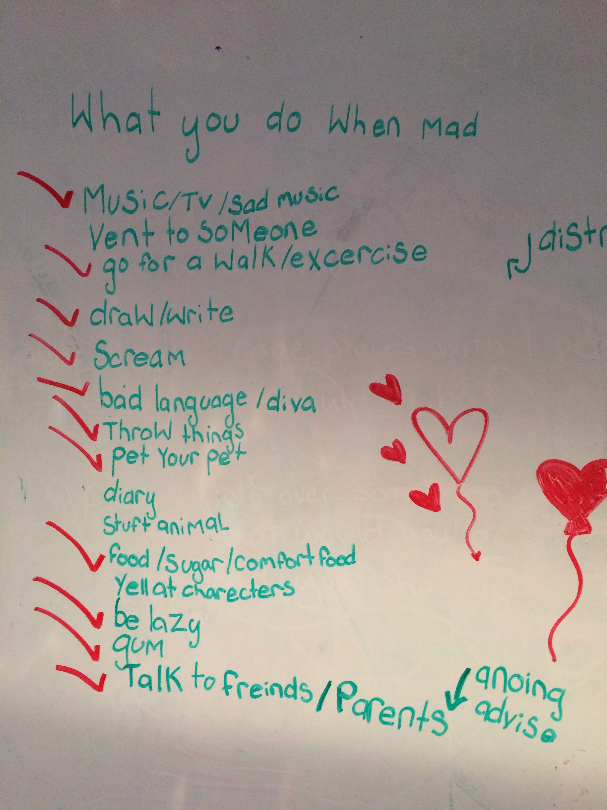 List middle school girls came up with of what to do when you are mad